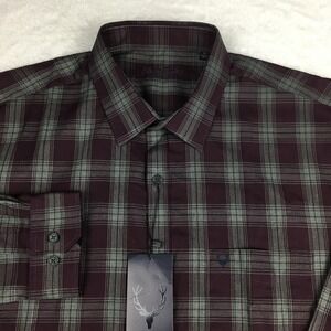 Allen Solly Edition‎ 1744 Shirt Mens 44 Large Maroon/Gray Plaid Classic Fit NWT!
